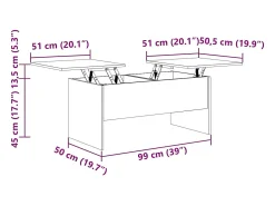 Mesa de centro | Mesa de apoio 102x50.5x46.5cm madeira processada cinza cimento^ Mesa De Centro