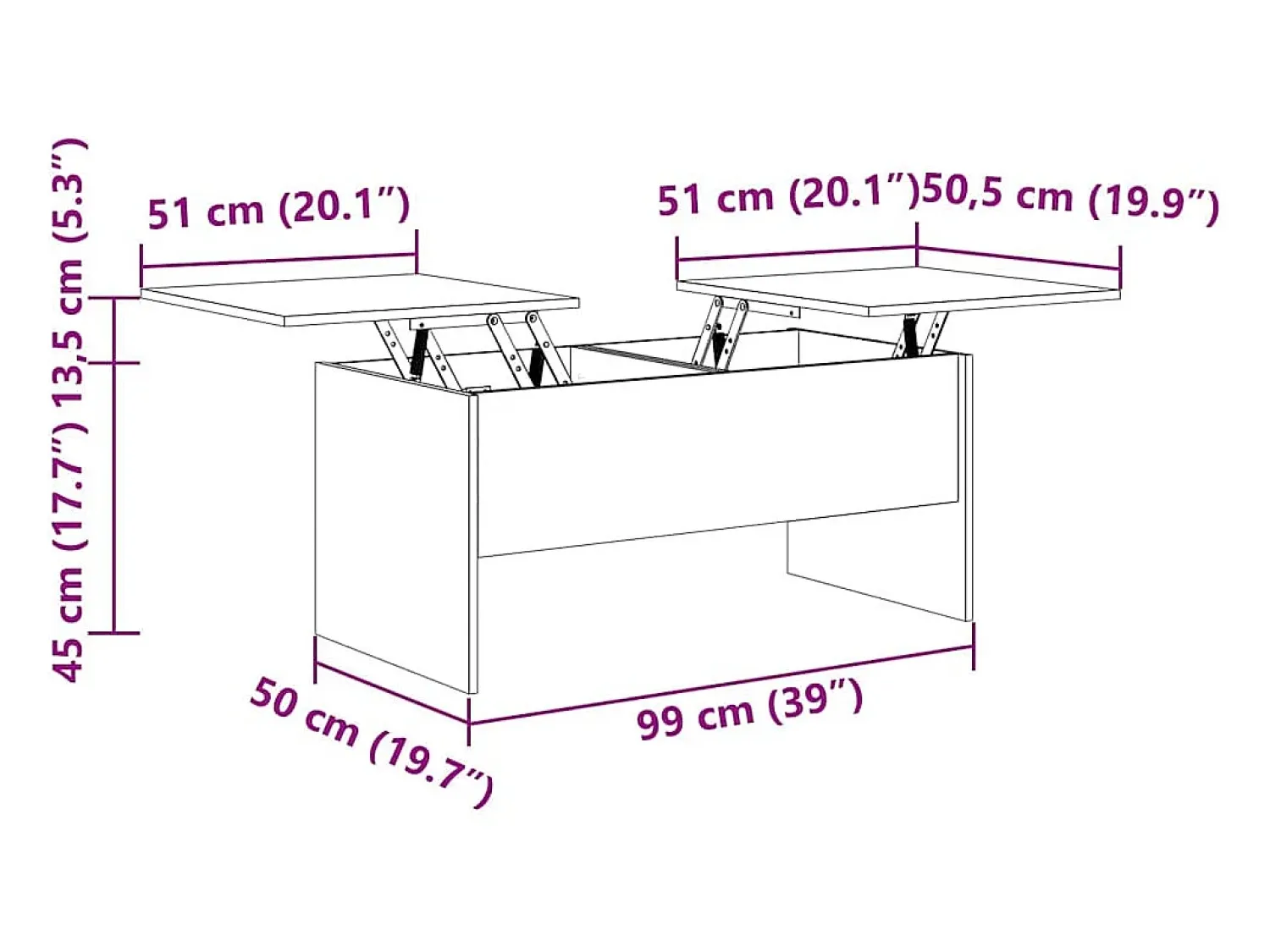 Mesa de centro | Mesa de apoio 102x50.5x46.5cm madeira processada cinza cimento^ Mesa De Centro