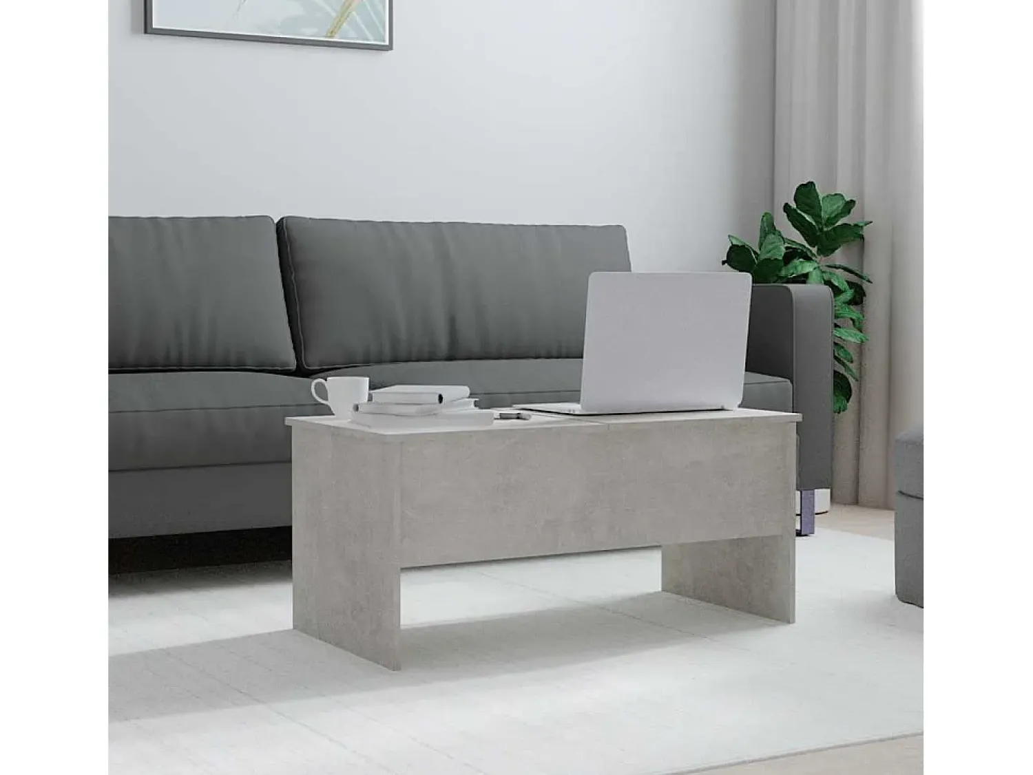 Mesa de centro | Mesa de apoio 102x50.5x46.5cm madeira processada cinza cimento^ Mesa De Centro