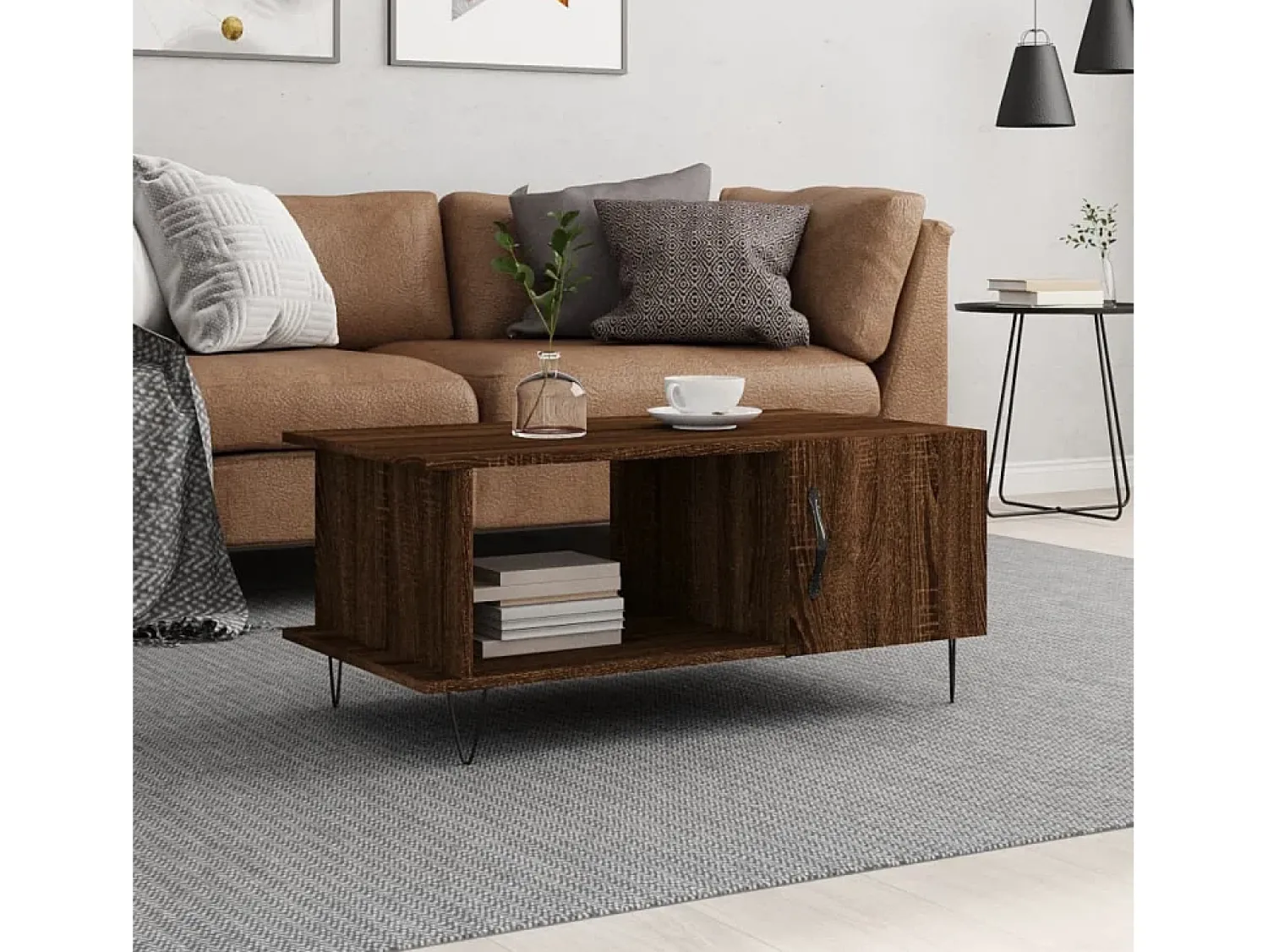 Discount Mesa de centro | Mesa de apoio 90x50x40 cm derivados de madeira carvalho Castanho