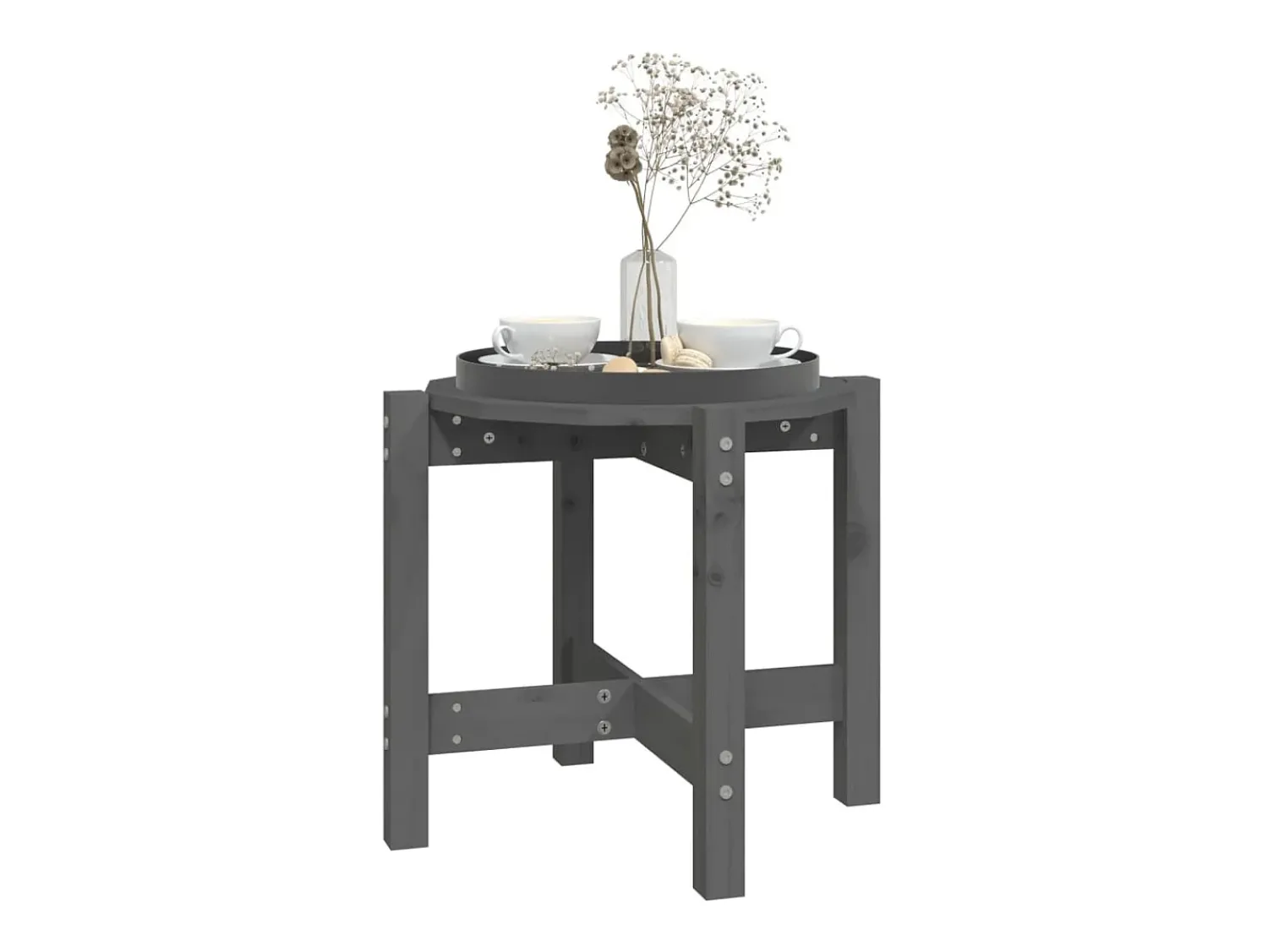 Best Mesa de centro | Mesa de apoio Ø 52.5x45 cm madeira de pinho maciça Cinzento