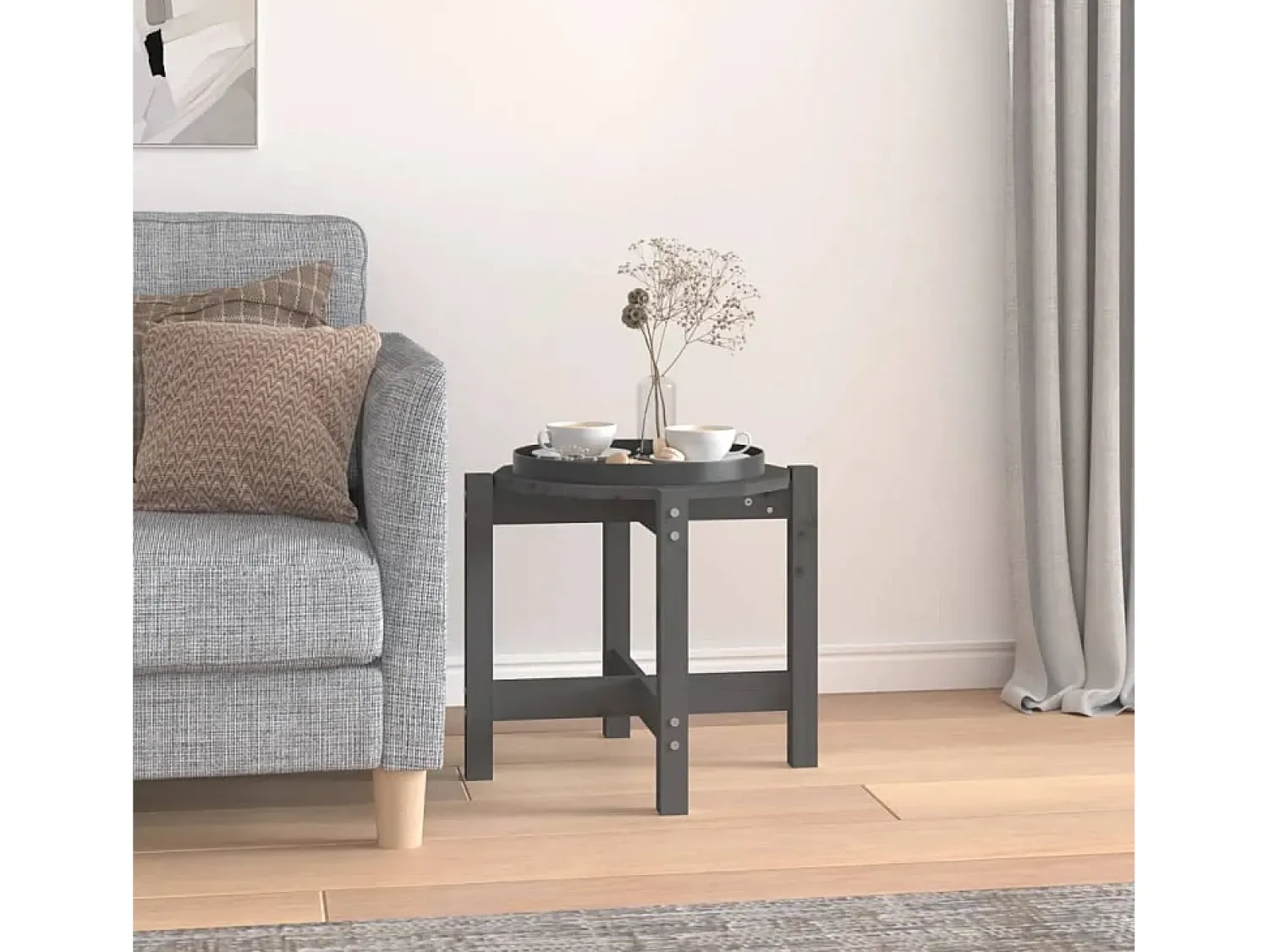 Best Mesa de centro | Mesa de apoio Ø 52.5x45 cm madeira de pinho maciça Cinzento