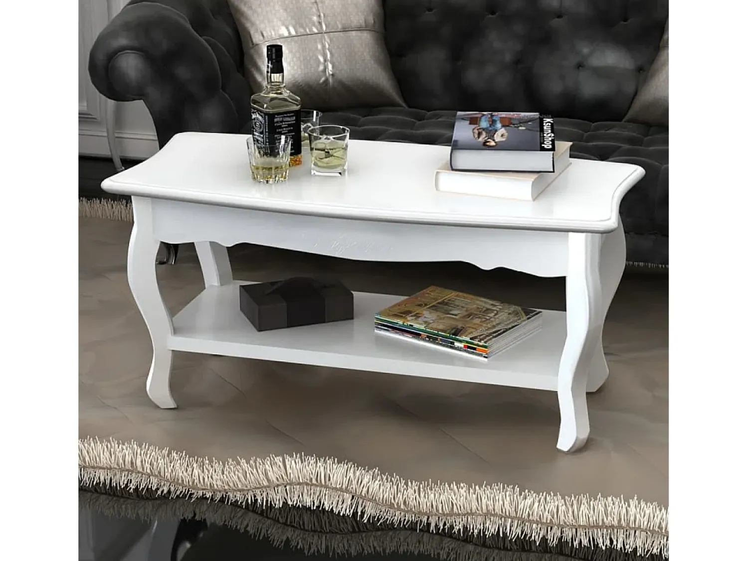 Mesa De Centro| Mesa de centro | Mesa de apoio | Mesa de café com 2 prateleiras MDF Branco