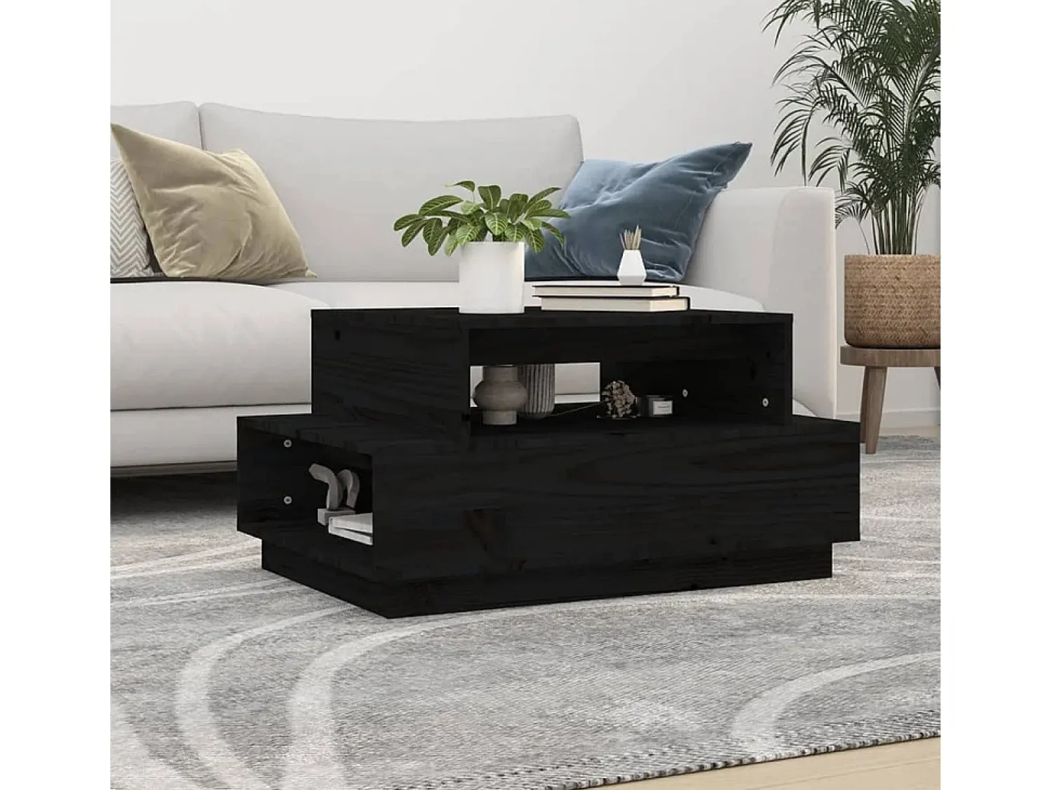 Best Mesa de centro | Mesa de apoio 80x55x40.5 cm madeira de pinho maciça Preto