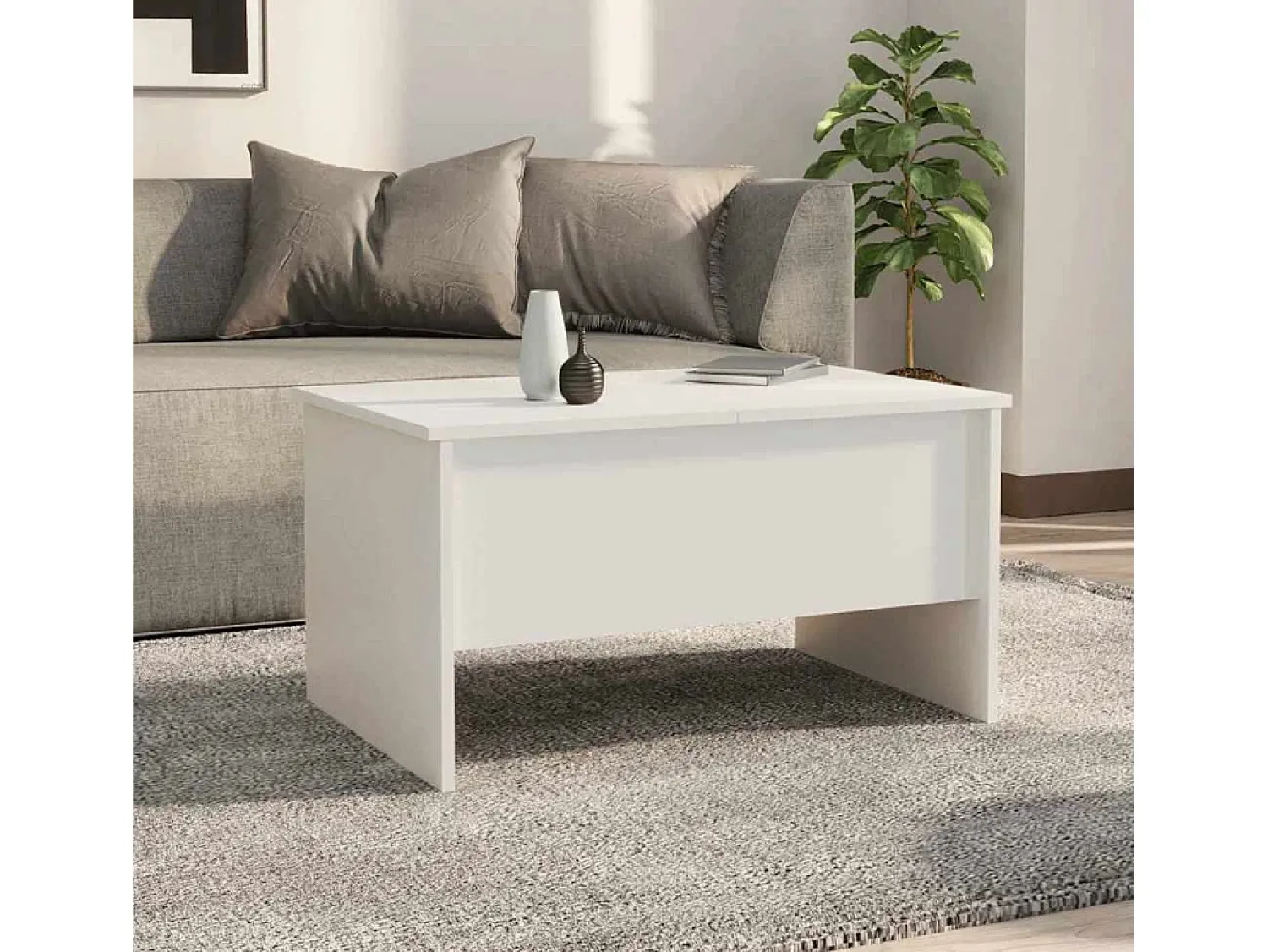 New Mesa de centro | Mesa de apoio 80x50x42.5 cm madeira processada Branco