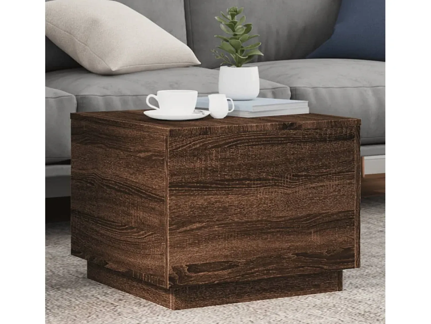 Best Mesa de centro | Mesa de apoio com luzes LED 50x50x40 cm carvalho Castanho