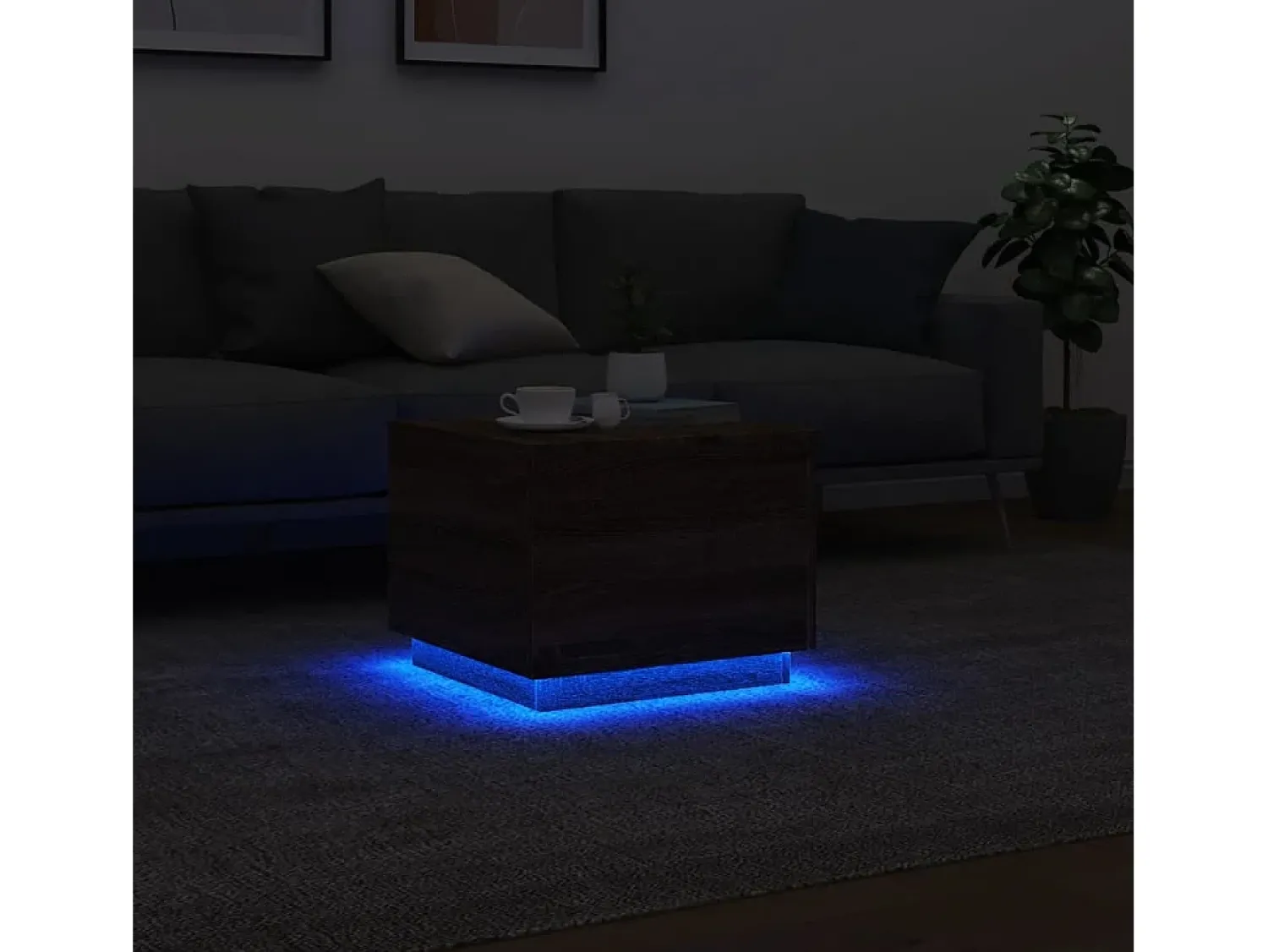 Best Mesa de centro | Mesa de apoio com luzes LED 50x50x40 cm carvalho Castanho