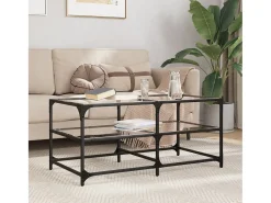 Mesa De Centro* Mesa de centro | Mesa de apoio c/ topo em vidro 98.5x50x45 cm aço Transparente