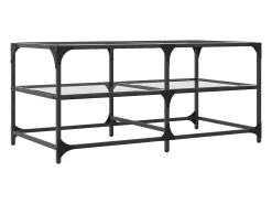 Mesa De Centro* Mesa de centro | Mesa de apoio c/ topo em vidro 98.5x50x45 cm aço Transparente