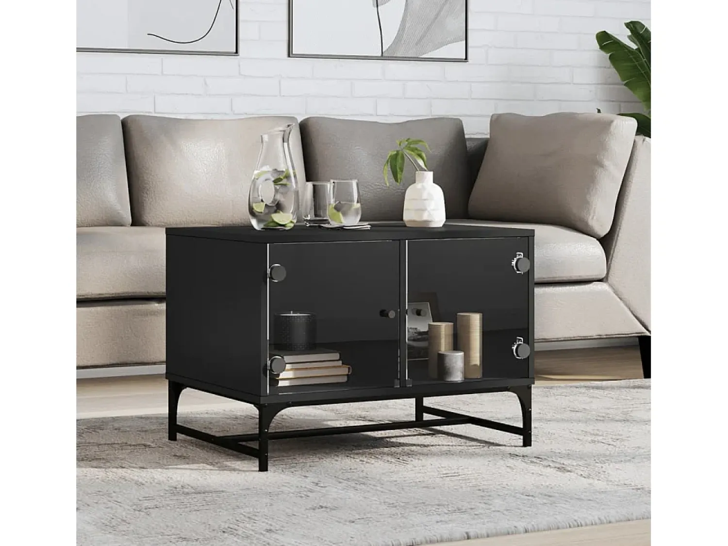 Mesa de centro | Mesa de apoio | Mesa de café c/ portas de vidro 68.5x50x50 cm^ Mesa De Centro