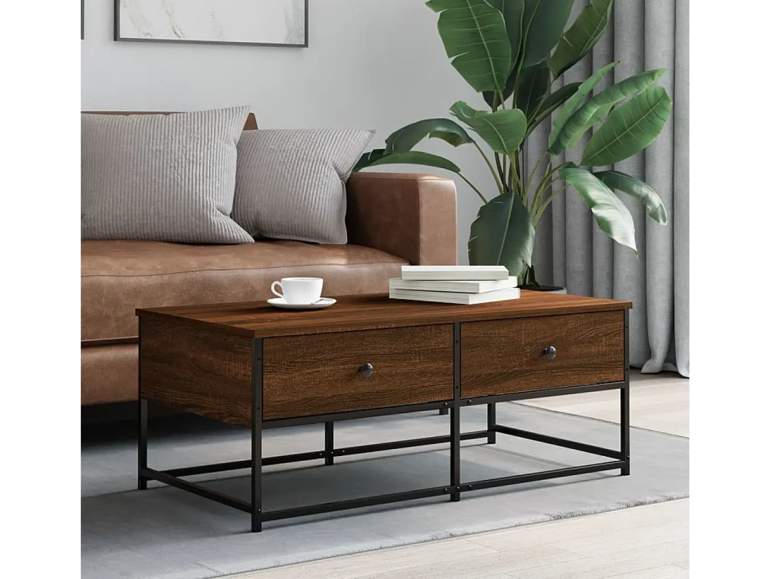 Mesa de centro | Mesa de apoio 100x51x40 cm derivados madeira carvalho^ Mesa De Centro