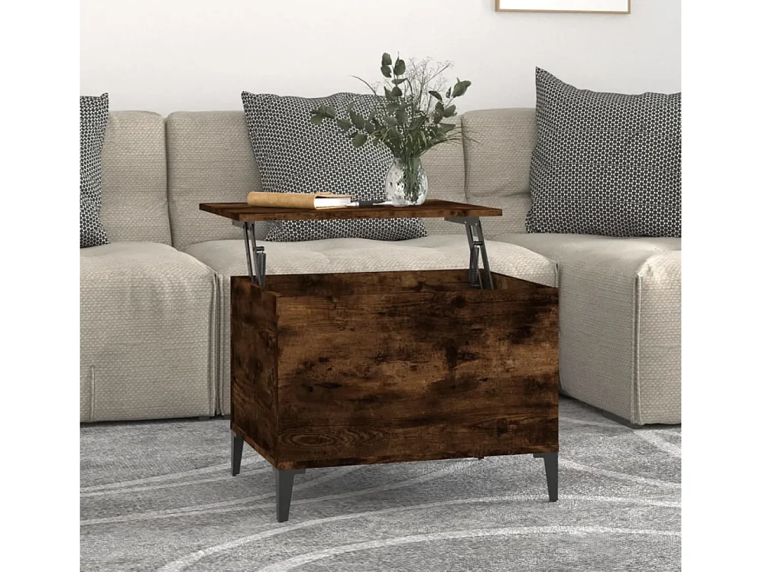 Mesa de centro | Mesa de apoio 60x44.5x45 cm derivados madeira carvalho fumado^ Mesa De Centro
