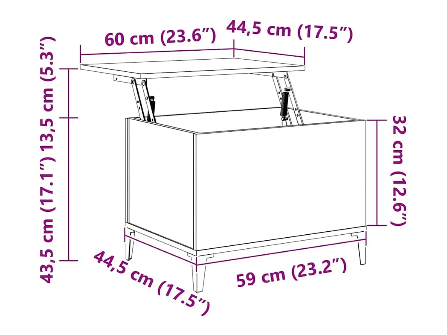 Mesa de centro | Mesa de apoio 60x44.5x45 cm derivados madeira carvalho fumado^ Mesa De Centro