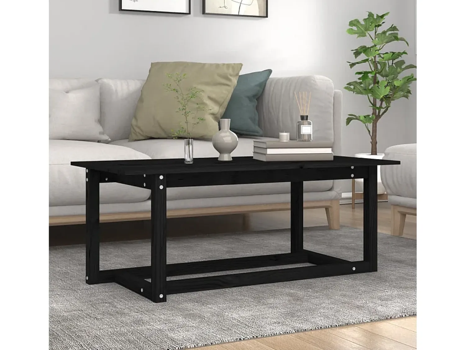 Mesa De Centro| Mesa de centro | Mesa de apoio 110x55x45 cm madeira de pinho maciça Preto