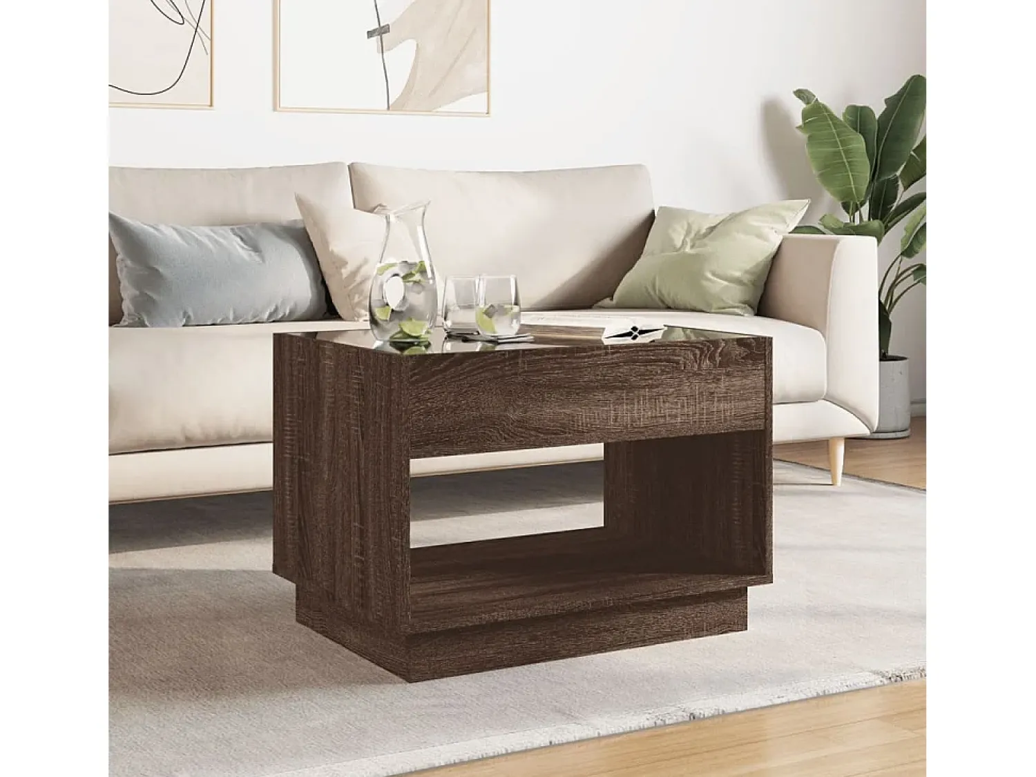 Mesa de centro | Mesa de apoio luzes LED Infinity 70x50x50 cm carvalho Castanho