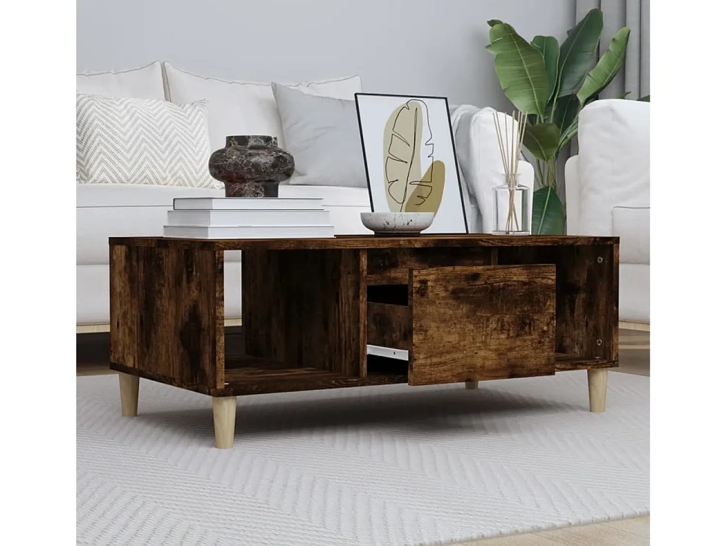 Mesa De Centro* Mesa de centro | Mesa de apoio 90x50x36.5 cm derivados madeira carvalho fumado Castanho