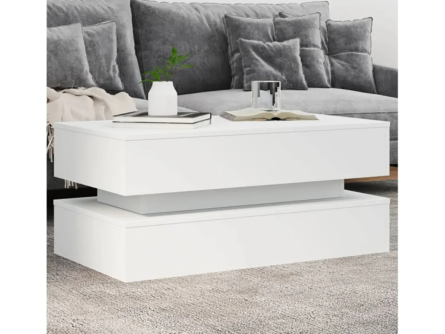 Mesa de centro | Mesa de apoio com luzes LED 90x50x40 cm^ Mesa De Centro