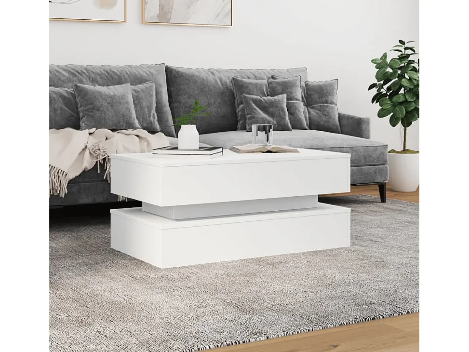 Mesa de centro | Mesa de apoio com luzes LED 90x50x40 cm^ Mesa De Centro