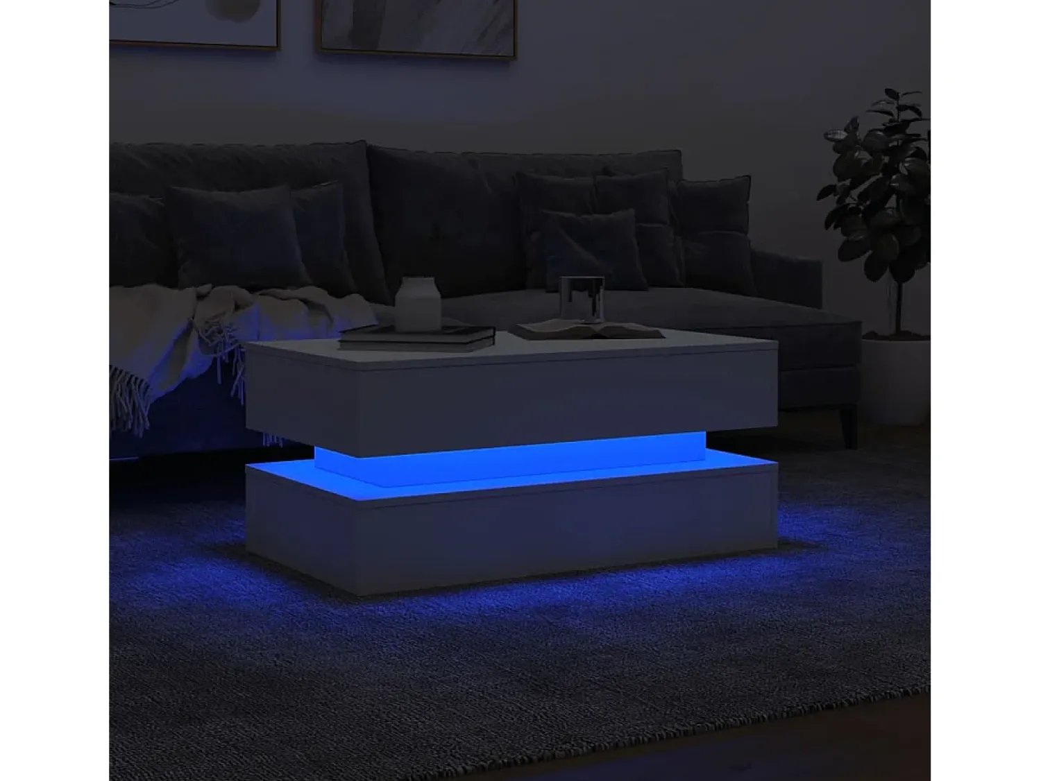 Mesa de centro | Mesa de apoio com luzes LED 90x50x40 cm^ Mesa De Centro