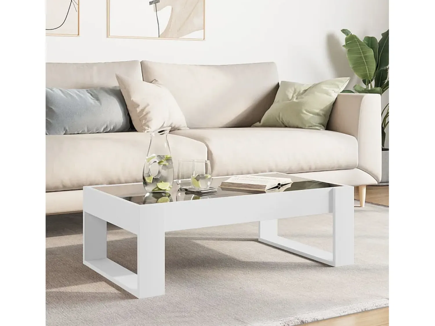 Mesa De Centro| Mesa de centro | Mesa de apoio luzes LED Infinity 90x53x30 cm Branco