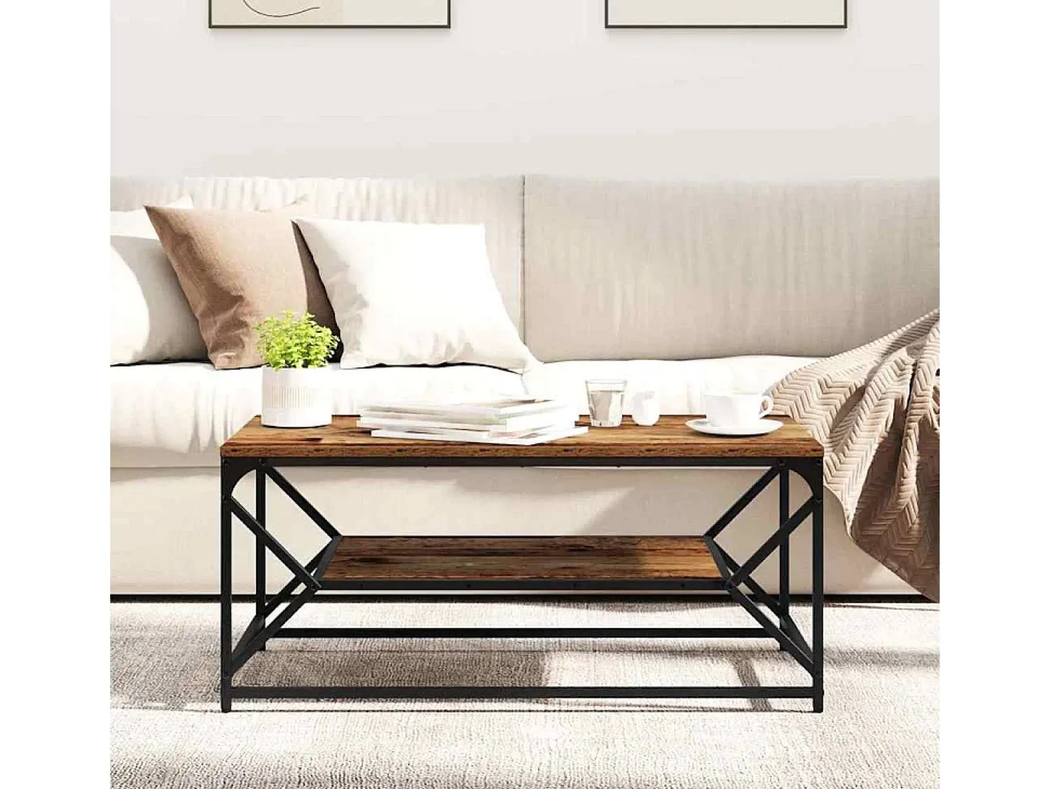 Mesa De Centro| Mesa de centro | Mesa de apoio | Mesa de café Madeira antiga 90x50x40 cm Castanho