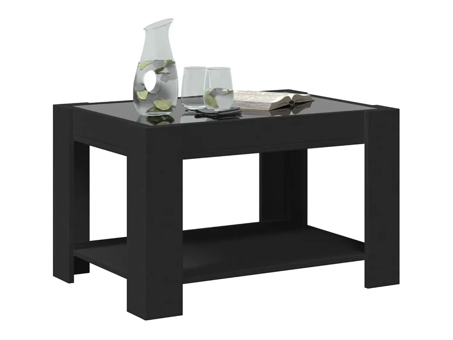 Mesa De Centro* Mesa de centro | Mesa de apoio c/ LEDs 73x53x45 cm derivados de madeira Preto