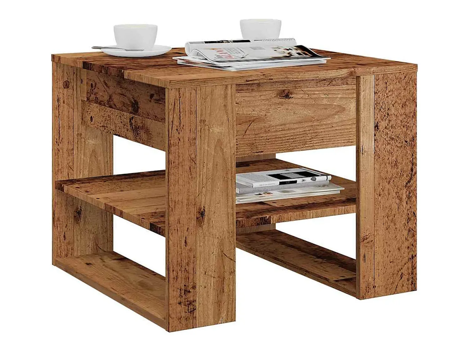 Mesa De Centro| Mesa de centro | Mesa de apoio | Mesa de café 55.5x55x45 cm derivados de madeira madeira velha Castanho