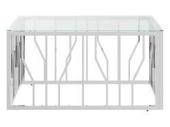 Mesa de centro | Mesa de apoio | Mesa de café 80x80x40 cm aço inoxidável e vidro^ Mesa De Centro