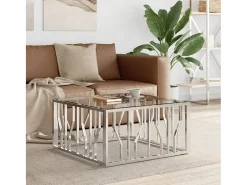 Mesa de centro | Mesa de apoio | Mesa de café 80x80x40 cm aço inoxidável e vidro^ Mesa De Centro