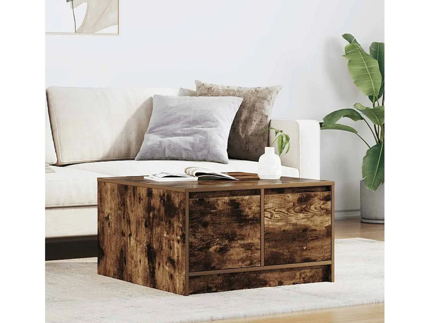 Mesa De Centro* Mesa de centro | Mesa de apoio com gavetas 70.5x70x40 cm carvalho fumado Castanho