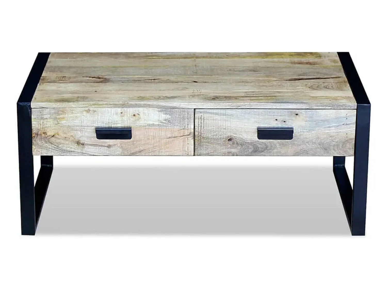 Clearance Mesa de centro | Mesa de apoio | Mesa de café 2 gavetas madeira de manga sólida 100x60x40 cm Castanho