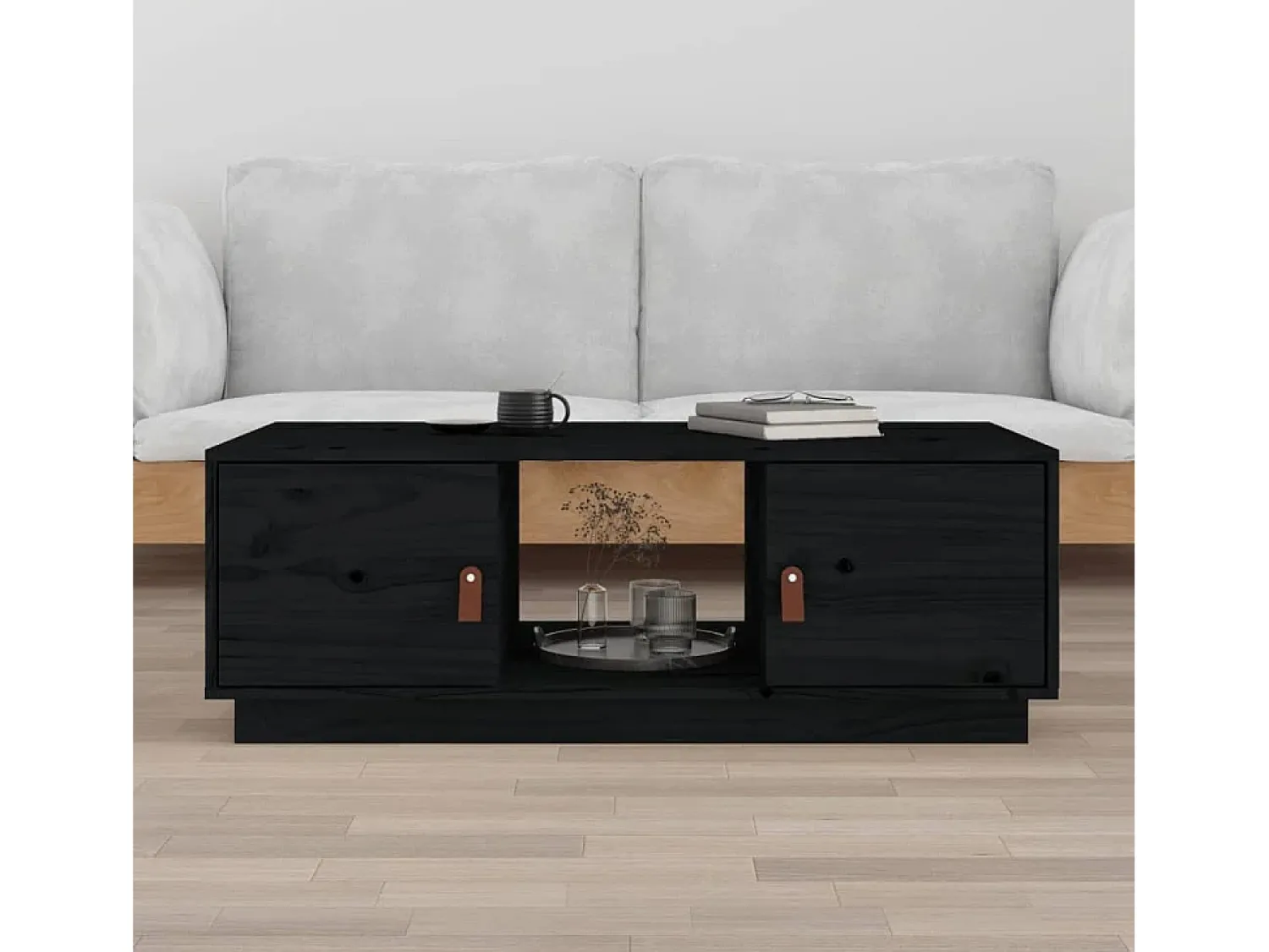 Mesa De Centro| Mesa de centro | Mesa de apoio 100x50x35 cm madeira de pinho maciça Preto