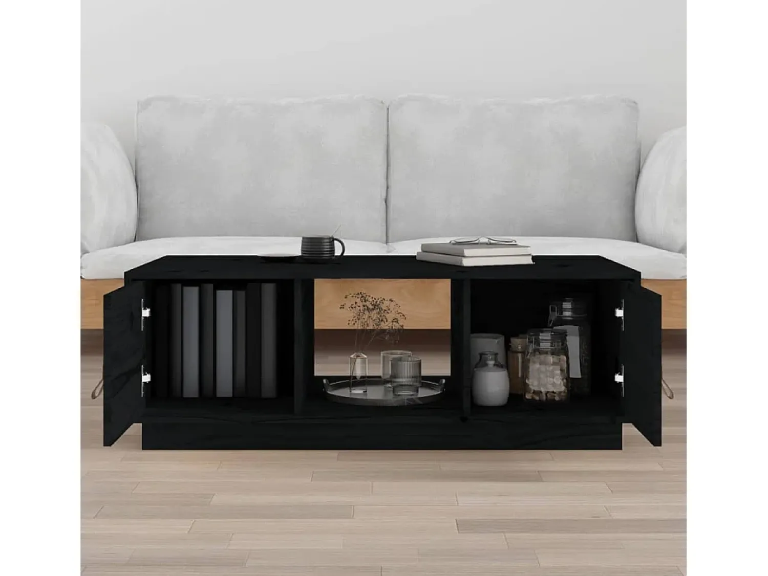 Mesa De Centro| Mesa de centro | Mesa de apoio 100x50x35 cm madeira de pinho maciça Preto