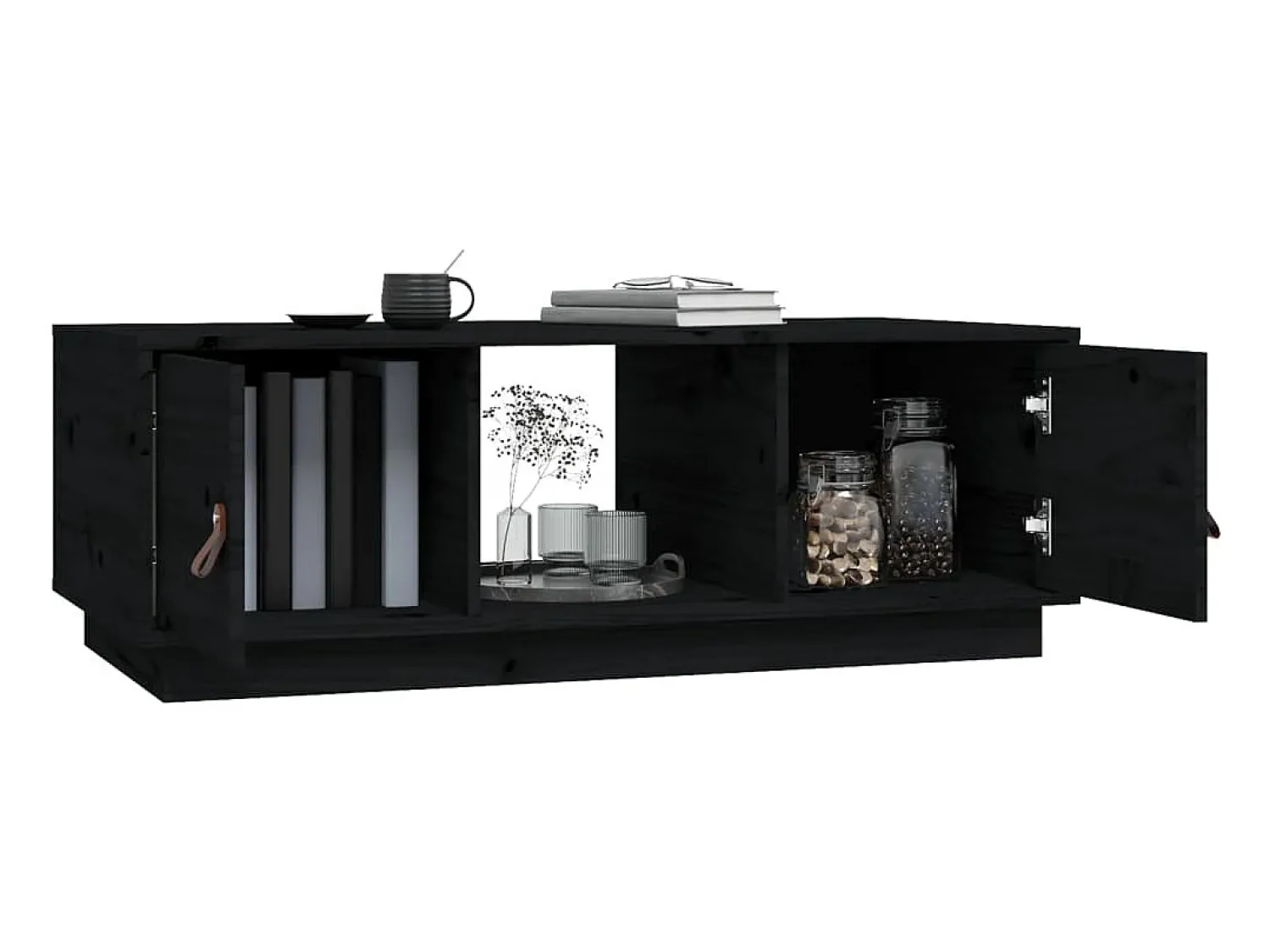 Mesa De Centro| Mesa de centro | Mesa de apoio 100x50x35 cm madeira de pinho maciça Preto