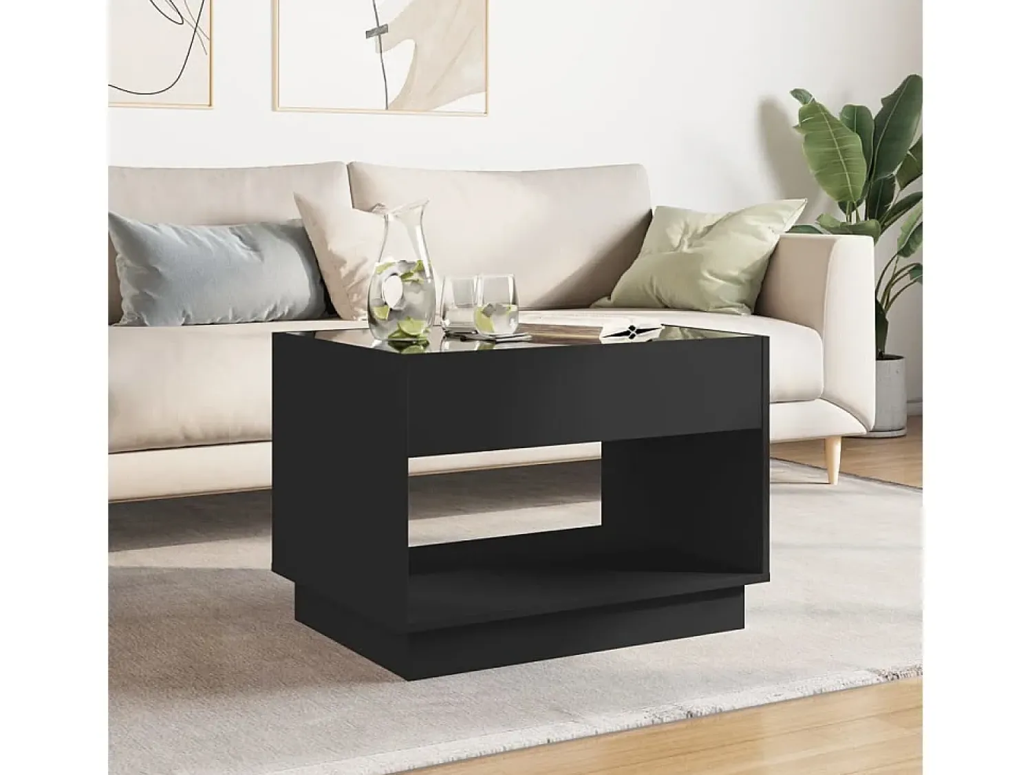 Mesa De Centro| Mesa de centro | Mesa de apoio luzes LED Infinity 70x50x50 cm Preto