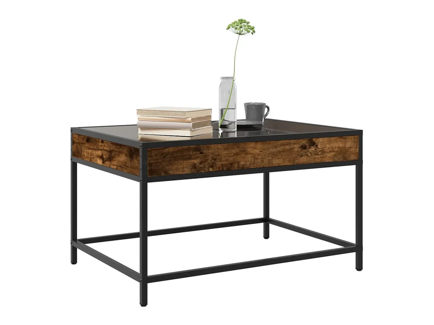Mesa De Centro| Mesa de centro | Mesa de apoio luzes LED Infinity 70x50x41 cm carvalho fumado Castanho