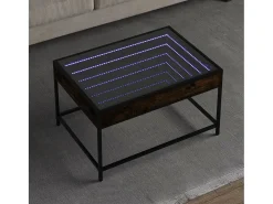 Mesa De Centro| Mesa de centro | Mesa de apoio luzes LED Infinity 70x50x41 cm carvalho fumado Castanho