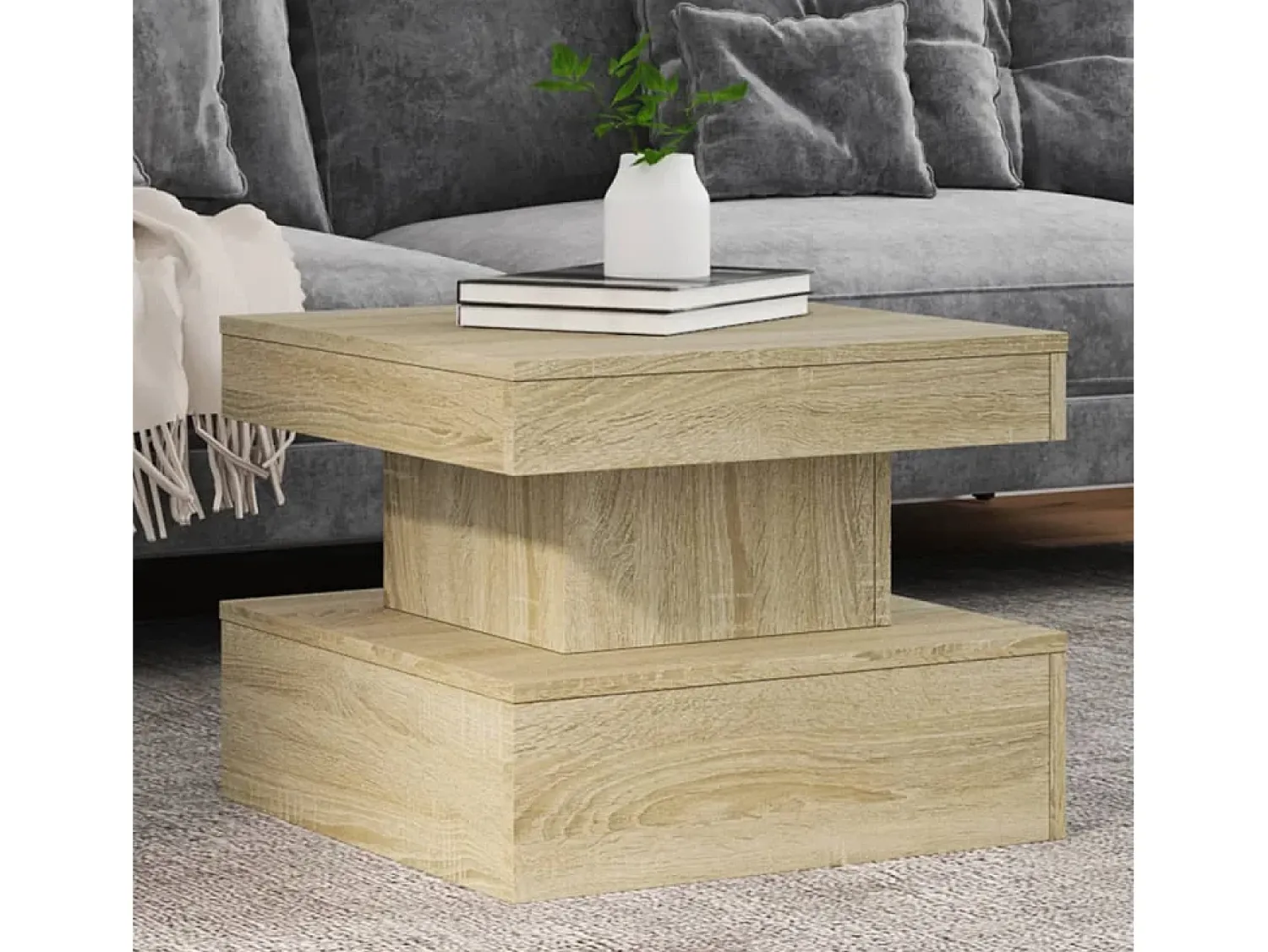 Mesa De Centro| Mesa de centro | Mesa de apoio com luzes LED 50x50x40 cm carvalho sonoma Castanho