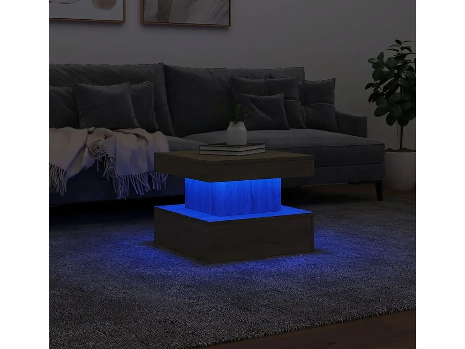 Mesa De Centro| Mesa de centro | Mesa de apoio com luzes LED 50x50x40 cm carvalho sonoma Castanho