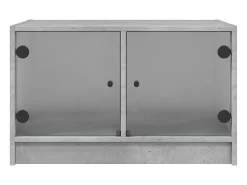 Mesa de centro | Mesa de apoio c/ portas de vidro 68x50x42 cm cinza cimento^ Mesa De Centro