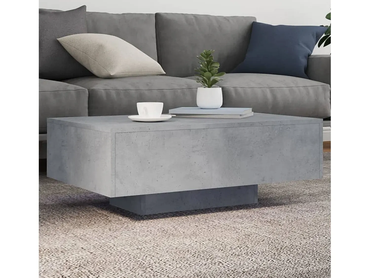 Mesa de centro | Mesa de apoio | Mesa de café com luzes LED 85x55x31 cm cimento^ Mesa De Centro