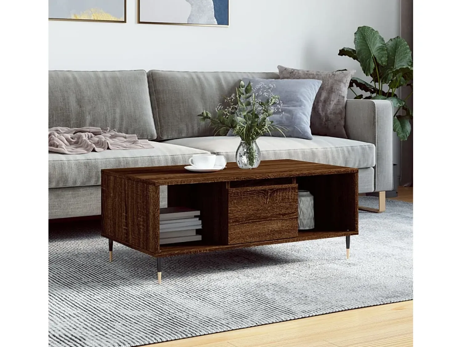 Mesa De Centro* Mesa de centro | Mesa de apoio 90x50x36.5cm derivados madeira carvalho Castanho