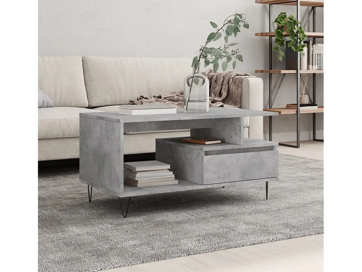 Mesa De Centro* Mesa de centro | Mesa de apoio 90x49x45 derivados de madeira cimento Cinzento