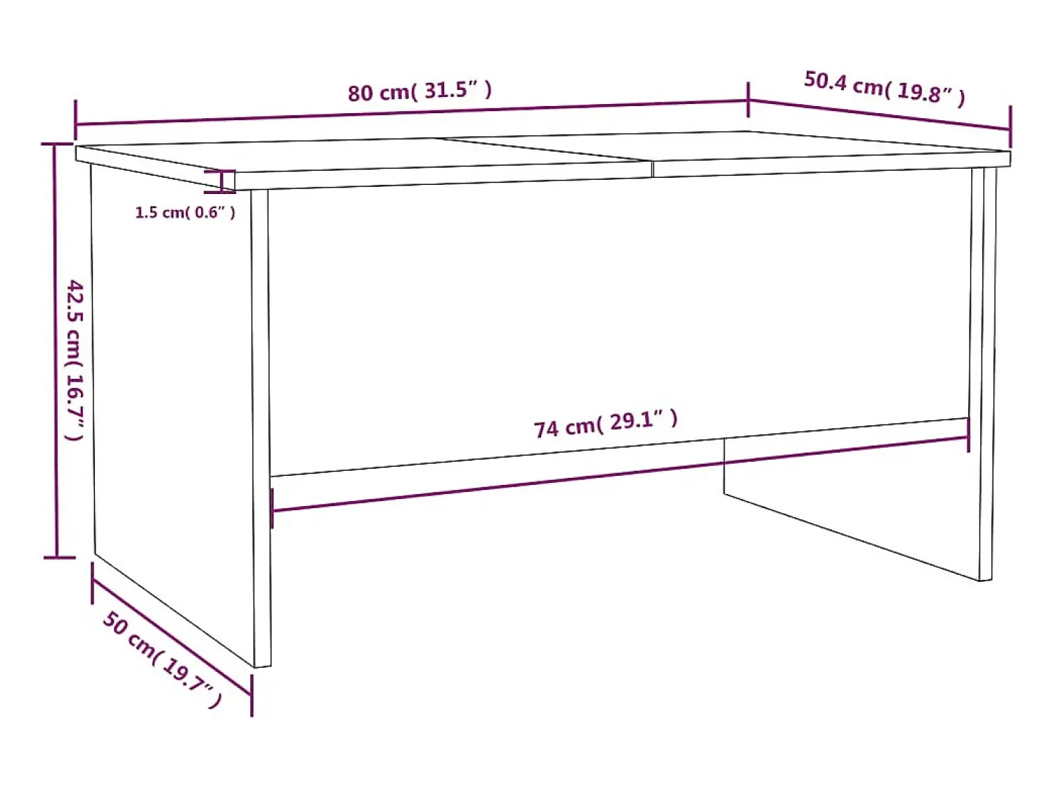 Mesa De Centro* Mesa de centro | Mesa de apoio80x50x42.5cm derivados de madeira sonoma Cinzento