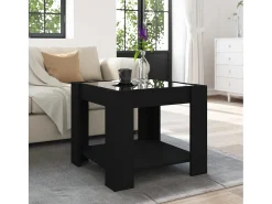 Mesa De Centro| Mesa de centro | Mesa de apoio c/ LEDs 53x53x45 cm derivados de madeira Preto