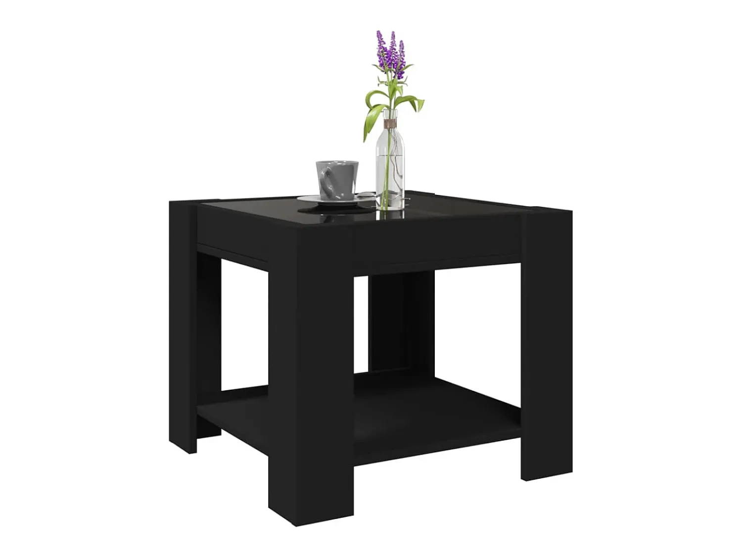 Mesa De Centro| Mesa de centro | Mesa de apoio c/ LEDs 53x53x45 cm derivados de madeira Preto