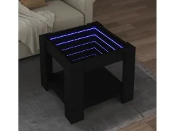 Mesa De Centro| Mesa de centro | Mesa de apoio c/ LEDs 53x53x45 cm derivados de madeira Preto