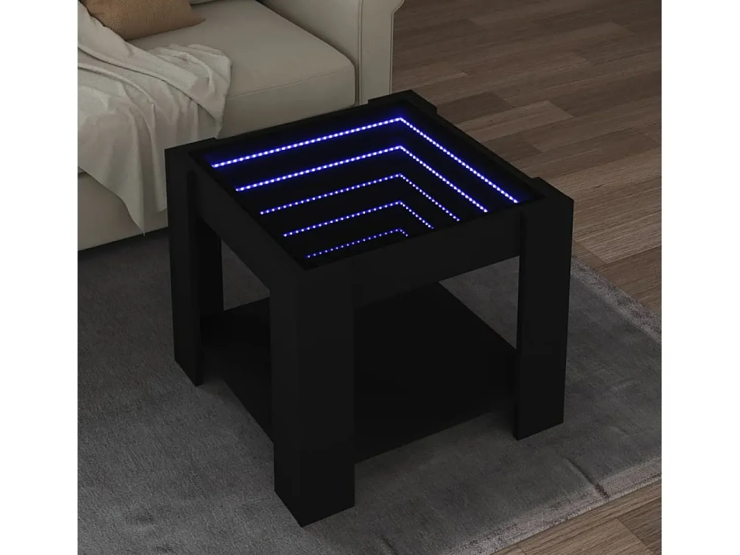 Mesa De Centro| Mesa de centro | Mesa de apoio c/ LEDs 53x53x45 cm derivados de madeira Preto