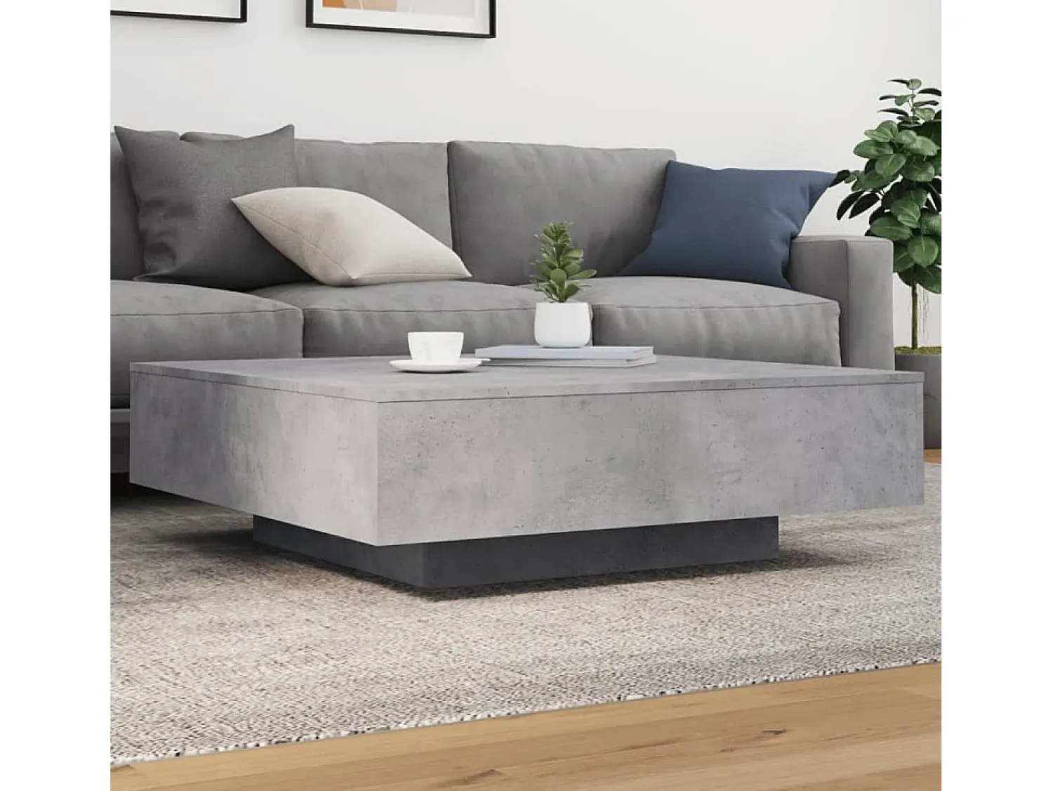 Mesa de centro | Mesa de apoio 100x100x31 cm derivados de madeira cinza-cimento^ Mesa De Centro