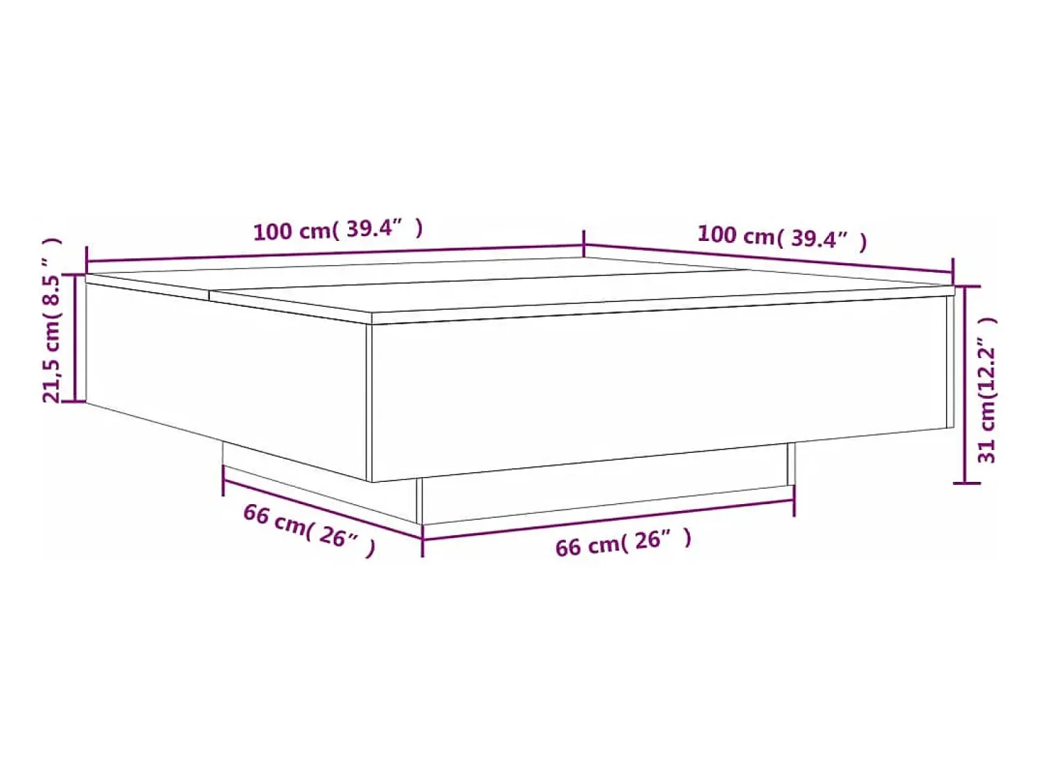 Mesa de centro | Mesa de apoio 100x100x31 cm derivados de madeira cinza-cimento^ Mesa De Centro